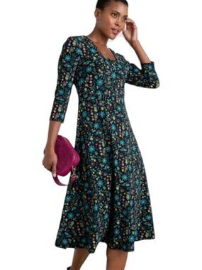 Seasalt Cornwall "Waterfront"  Organic Cotton Midi Dress - Black/Multi - US 14